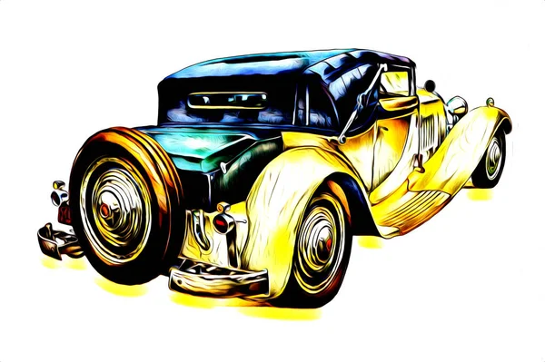 Viejo Clásico Coche Retro Vintage Ilustración Dibujo — Foto de Stock