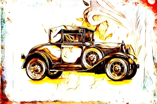 Vieille Voiture Classique Rétro Vintage Illustration Dessin — Photo