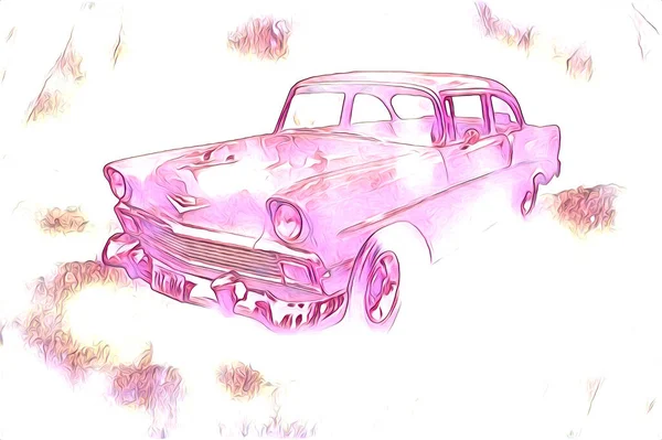 Vieille Voiture Classique Rétro Vintage Illustration Dessin — Photo