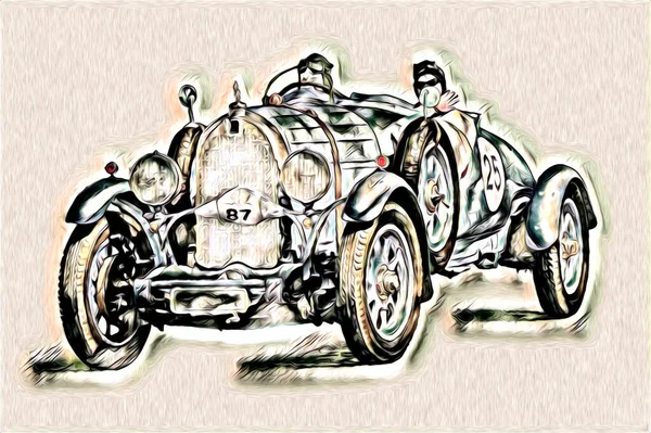 Velho Clássico Carro Retro Vintage Ilustração Desenho — Fotografia de Stock