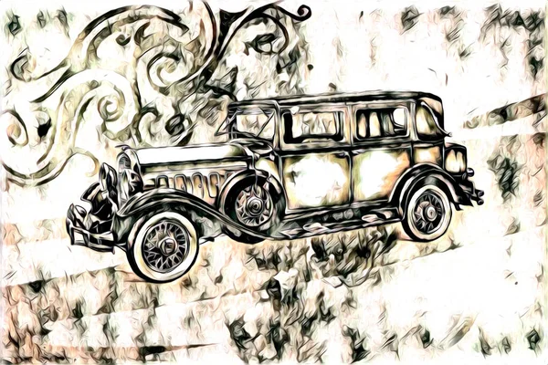 Viejo Clásico Coche Retro Vintage Ilustración Dibujo — Foto de Stock