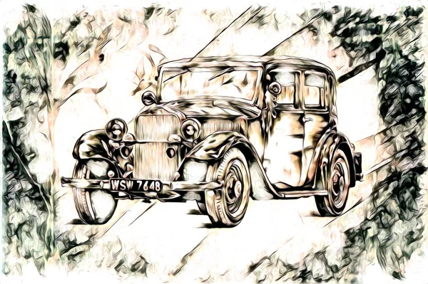 Oude Klassieke Auto Retro Vintage Illustratie Tekening — Stockfoto