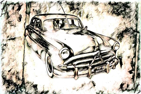 Oude Klassieke Auto Retro Vintage Illustratie Tekening — Stockfoto