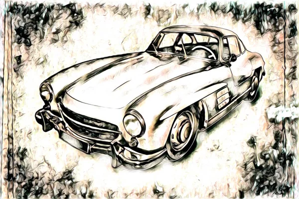 Old Classic Car Retro Vintage Illustration Drawing — Stock Photo, Image