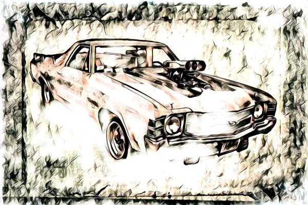 Oude Klassieke Auto Retro Vintage Illustratie Tekening — Stockfoto