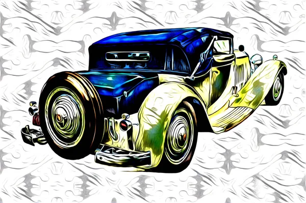 Velho Clássico Carro Retro Vintage Ilustração Desenho — Fotografia de Stock