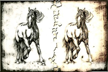 El yazması at başlı kalem çizim çizer grunge