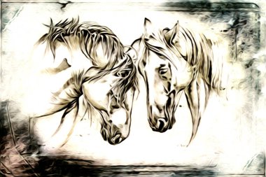 El yazması at başlı kalem çizim çizer grunge