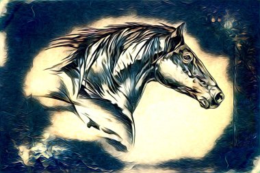 El yazması at başlı kalem çizim çizer grunge