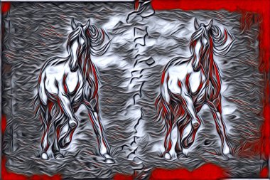 El yazması at başlı kalem çizim çizer grunge