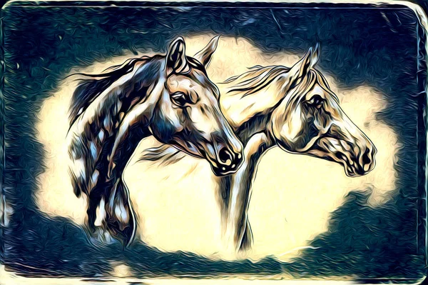 Ελεύθερο Άλογο Κεφάλι Μολύβι Σχέδιο Εικονογράφος Grunge — Φωτογραφία Αρχείου