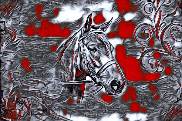 Vrij Hand Paard Hoofd Potlood Tekening Illustrator Grunge — Stockfoto