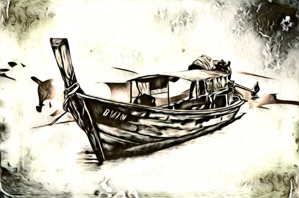 Bateau Antique Motif Mer Dessin Illustration Main — Photo