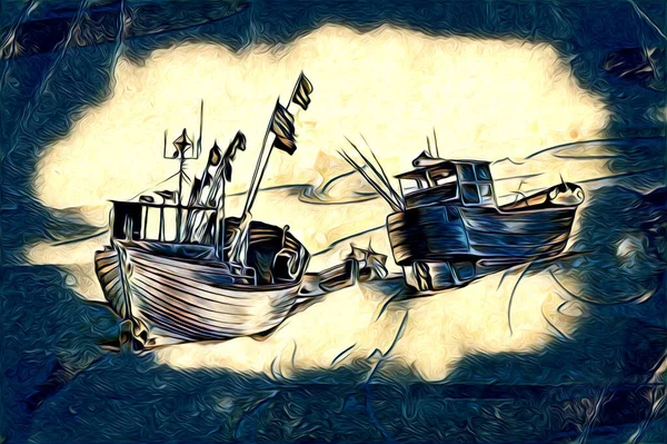 Bateau Antique Motif Mer Dessin Illustration Main — Photo