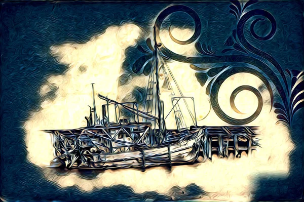 Barca Antica Mare Motivo Disegno Fatto Mano Illustrazione — Foto Stock