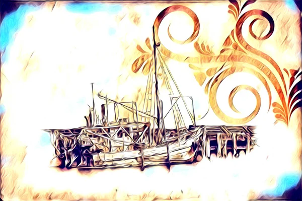 Barco Antiguo Mar Motivo Dibujo Ilustración Hecha Mano —  Fotos de Stock
