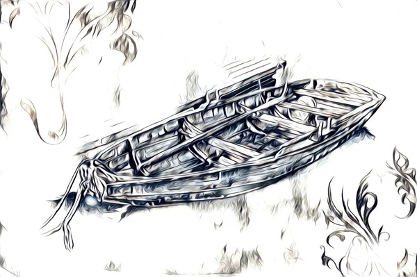 Antique Boat Sea Motive Drawing Handmade Illustration — Stock Photo, Image