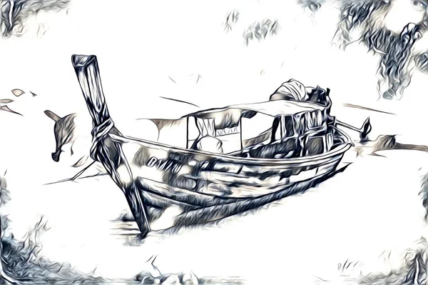 Bateau Antique Motif Mer Dessin Illustration Main — Photo