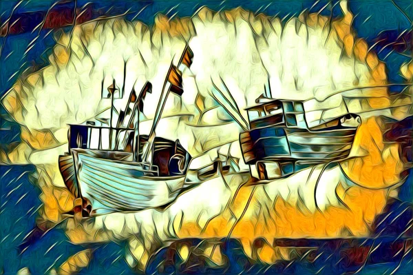 Barco Antigo Mar Motivo Desenho Artesanal Ilustração — Fotografia de Stock