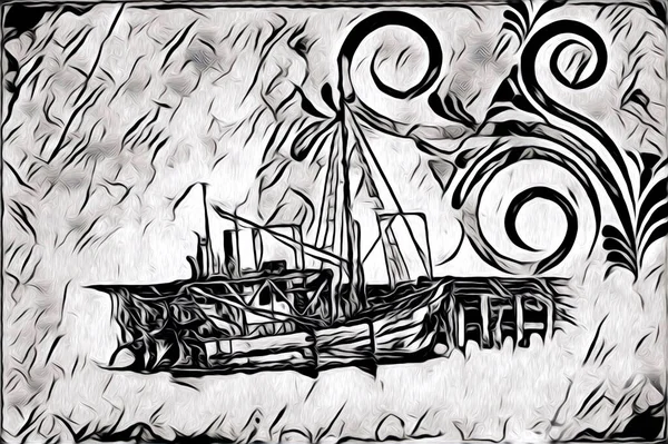 Αντίκες Σκάφος Κίνητρο Θάλασσα Σχέδιο Χειροποίητα Εικονογράφηση — Φωτογραφία Αρχείου