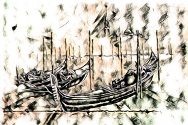 Antika tekne deniz motifi el yapımı çizimler