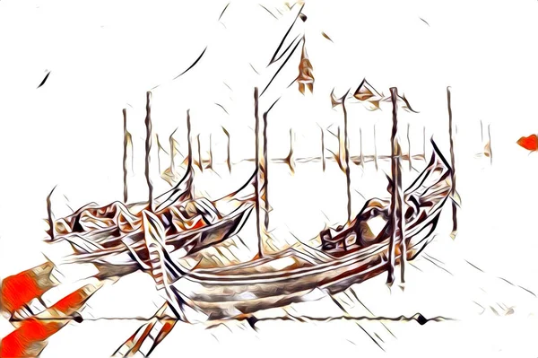 Bateau Antique Motif Mer Dessin Illustration Main — Photo