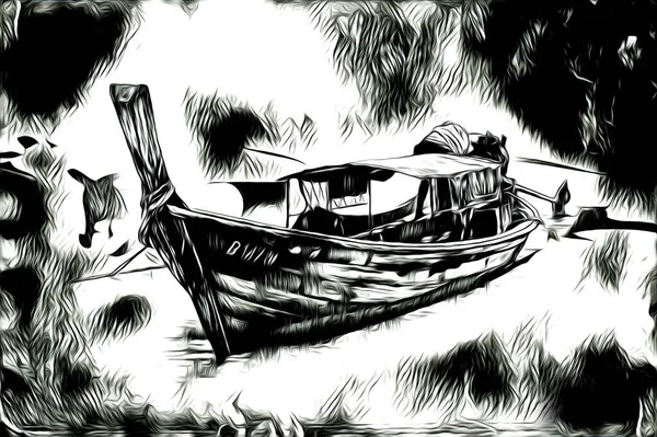 Antieke Boot Zee Motief Tekening Handgemaakte Illustratie — Stockfoto