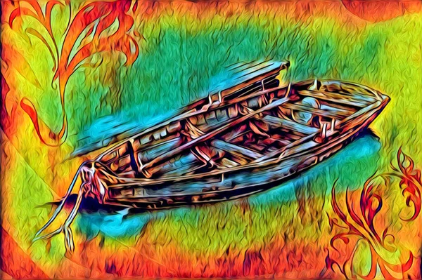 Antieke Boot Zee Motief Tekening Handgemaakte Illustratie — Stockfoto