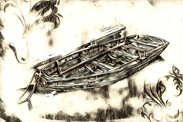 Antique Boat Sea Motive Drawing Handmade Illustration — Stock Photo, Image