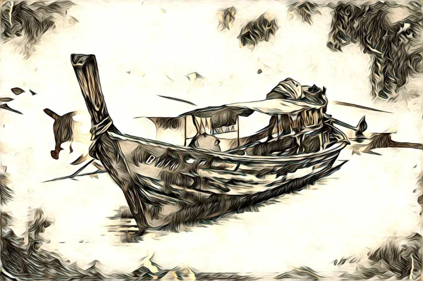 Старинная Лодка Морской Мотив Рисунок Ручной Работы — стоковое фото