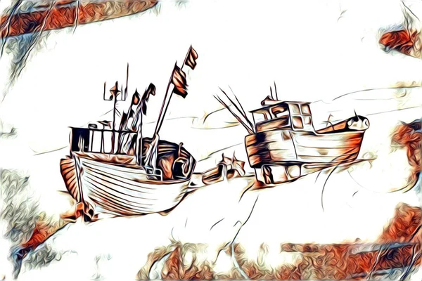 Bateau Antique Motif Mer Dessin Illustration Main — Photo