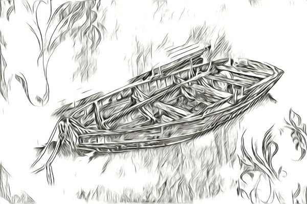 Antieke Boot Zee Motief Tekening Handgemaakte Illustratie — Stockfoto