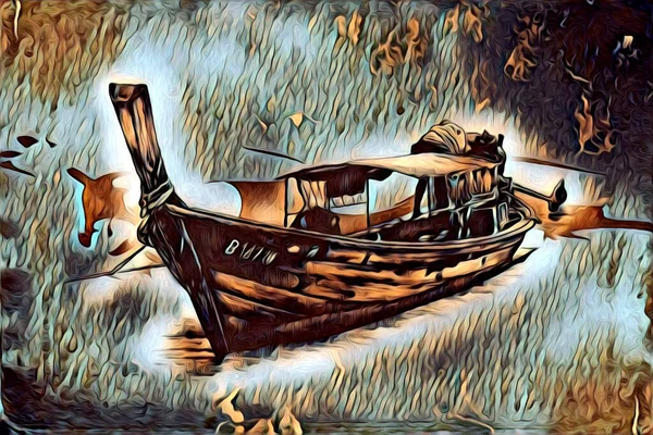 Antik Båt Hav Motiv Ritning Handgjorda Illustration — Stockfoto
