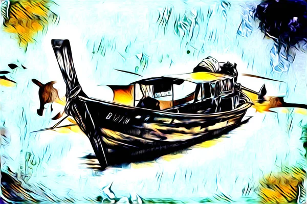 Bateau Antique Motif Mer Dessin Illustration Main — Photo