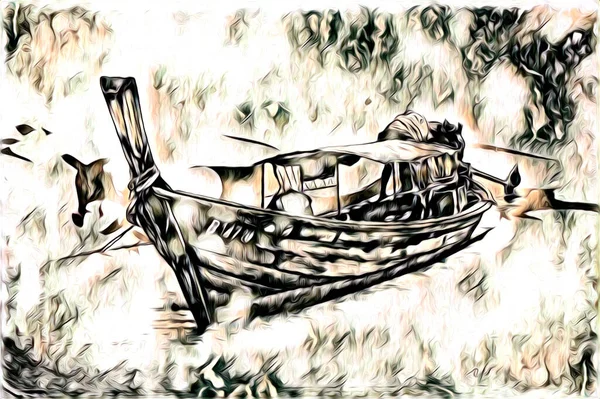 Bateau Antique Motif Mer Dessin Illustration Main — Photo