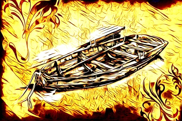 Barco Antiguo Mar Motivo Dibujo Ilustración Hecha Mano — Foto de Stock