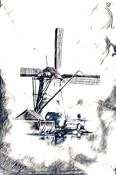 Windmill Old Retro Vintage Drawing Illustration Art — Stock Photo, Image