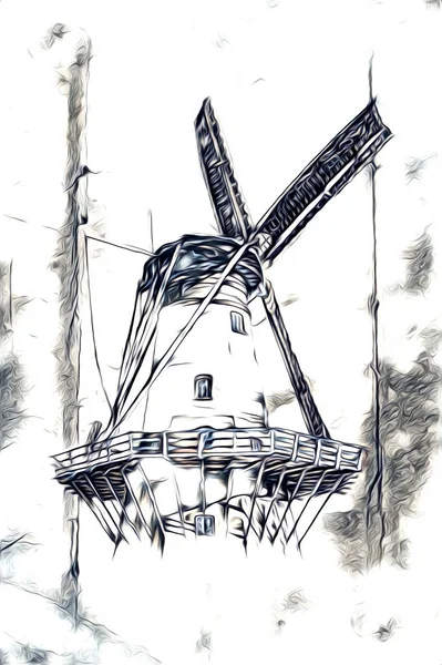 Windmill Old Retro Vintage Drawing Illustration Art — Stock Photo, Image