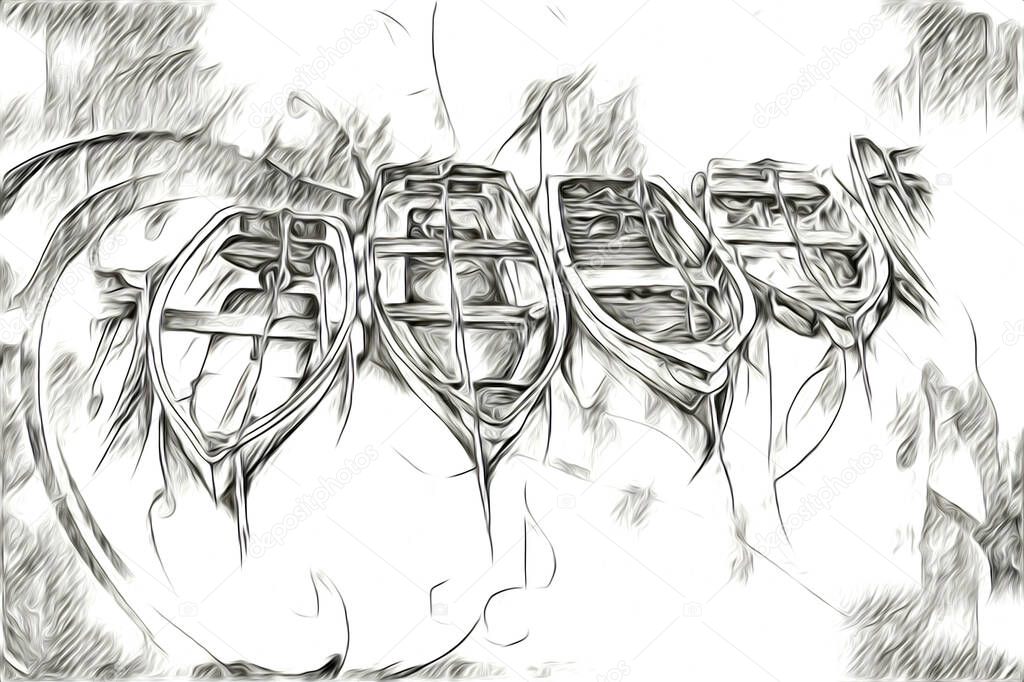 antique boat sea motive drawing handmade illustration