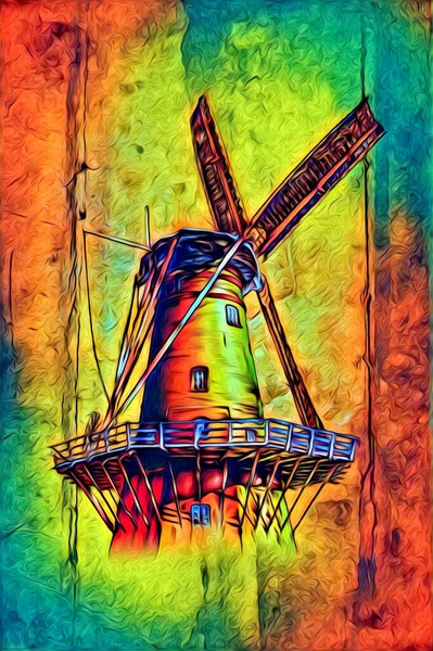 Windmolen Oude Retro Vintage Tekening Illustratie Kunst — Stockfoto