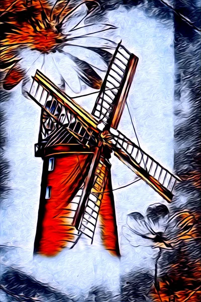 Windmill Old Retro Vintage Drawing Illustration Art — Stock Photo, Image