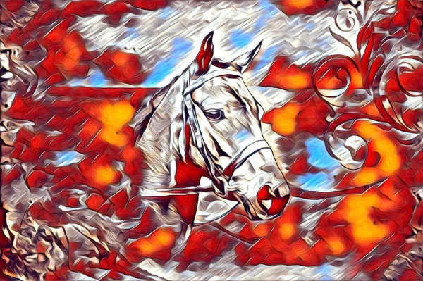 Mano Libera Testa Cavallo Matita Disegno Illustratore Grunge — Foto Stock