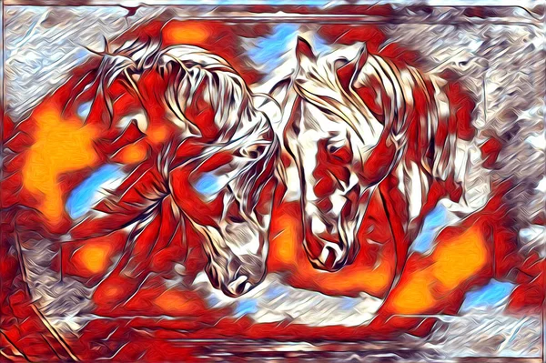 Mano Libera Testa Cavallo Matita Disegno Illustratore Grunge — Foto Stock