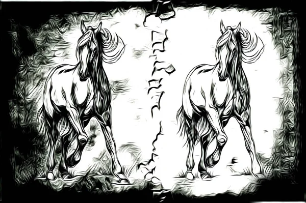 Ελεύθερο Άλογο Κεφάλι Μολύβι Σχέδιο Εικονογράφος Grunge — Φωτογραφία Αρχείου