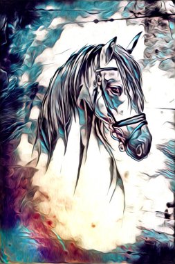 El yazması at başlı kalem çizim çizer grunge