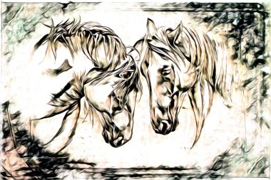 El yazması at başlı kalem çizim çizer grunge