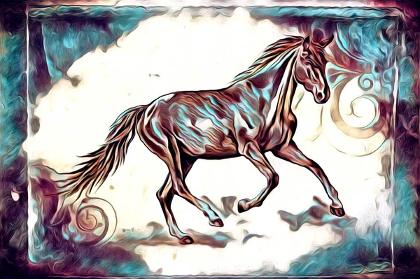 Mano Libera Testa Cavallo Matita Disegno Illustratore Grunge — Foto Stock