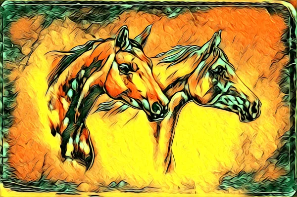 Mano Libera Testa Cavallo Matita Disegno Illustratore Grunge — Foto Stock