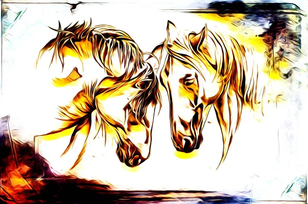 Mano Alzada Caballo Cabeza Lápiz Dibujo Ilustrador Grunge —  Fotos de Stock