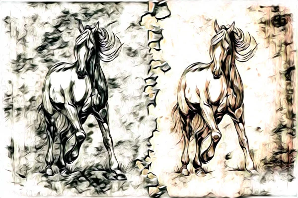 Mano Alzada Caballo Cabeza Lápiz Dibujo Ilustrador Grunge —  Fotos de Stock